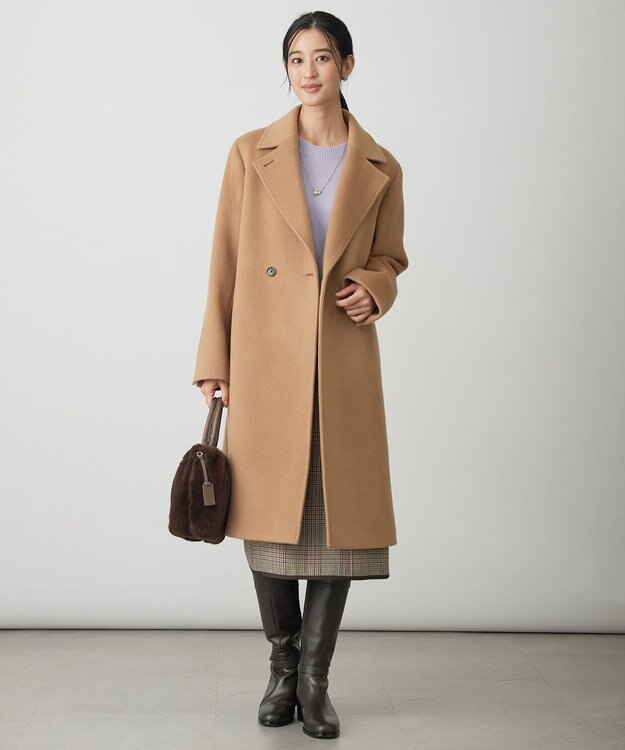 J.PRESS LADIES Pureラムウール ダブル ロングコート キャメル系