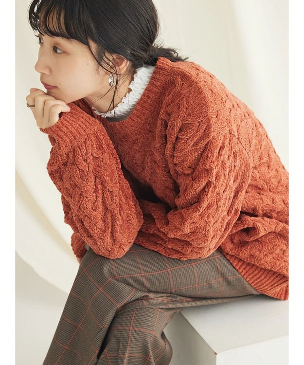 CRAFT STANDARD BOUTIQUE 洗えるモールケーブルニットチュニック Orange