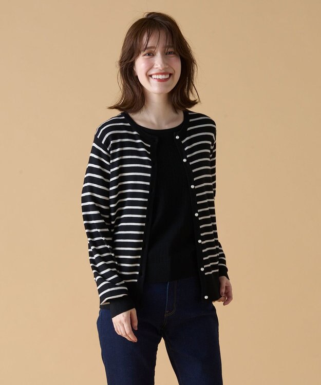 ANY 【洗濯機可/UVカット】パールポイントアンサンブル ブラック×オイスター