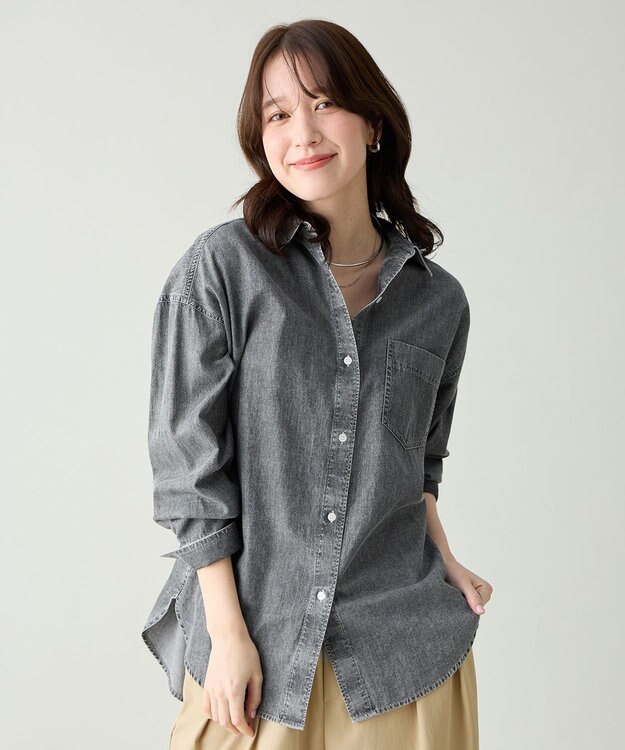 ANY L シアーデニムオーバーシャツ フェードブラック