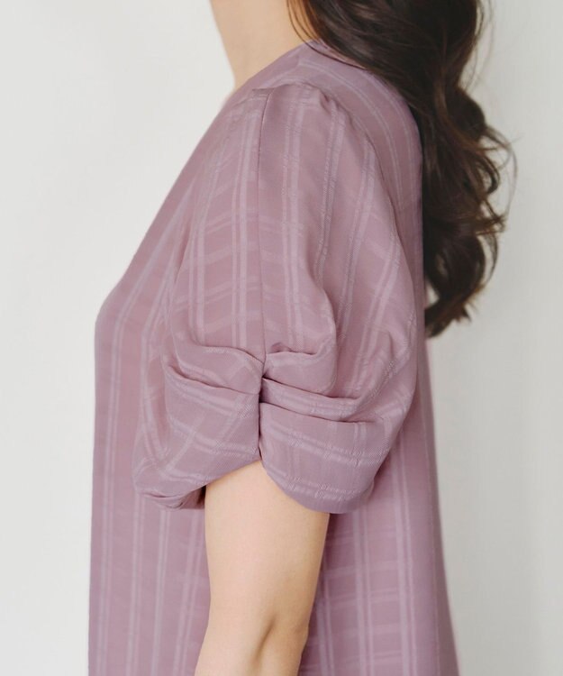 Tiaclasse 【洗える】ツイスト袖チェックブラウス ピンク