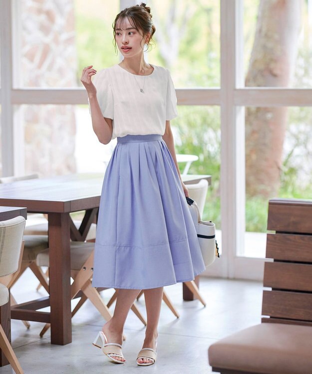 Tiaclasse 【洗える】ツイスト袖チェックブラウス オフホワイト