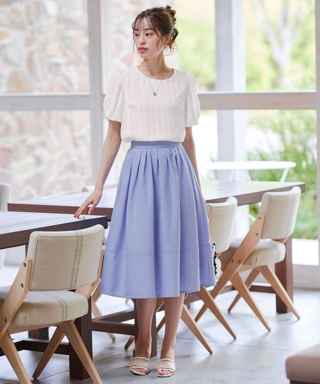 Tiaclasse 【洗える】ツイスト袖チェックブラウス オフホワイト