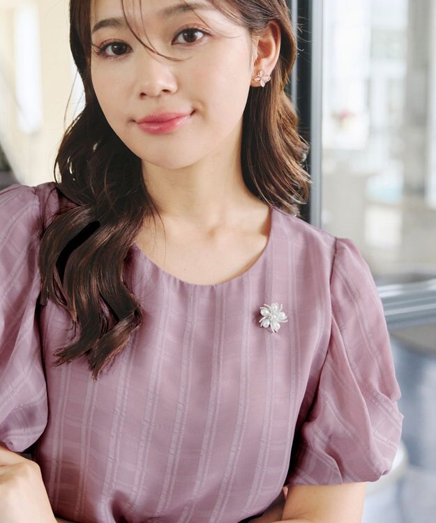 Tiaclasse 【洗える】ツイスト袖チェックブラウス ピンク