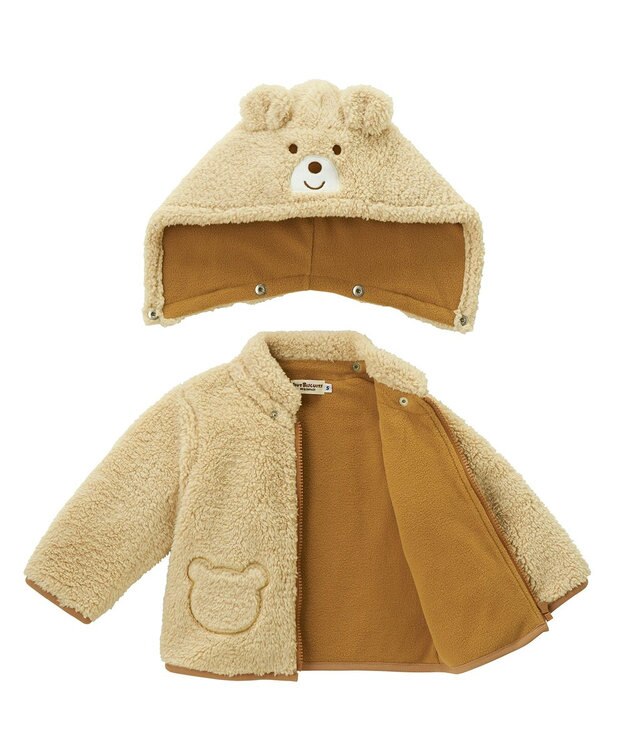 MIKI HOUSE HOT BISCUITS 【70-110cm】 もこくま顔ドン ボアジャンパー アイボリー