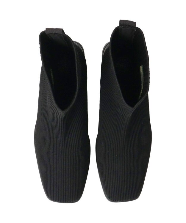 INTER-CHAUSSURES 【BUSSOLA】スクエアトゥウェッジヒールニットブーツ ブラック雑材