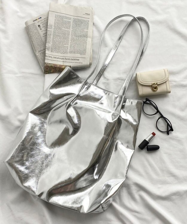 WEGO タックデザイントートバッグ シルバー
