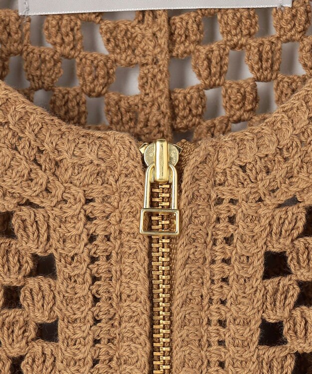 UNFILO L クロシェレースニット ZIPカーディガン キャメル