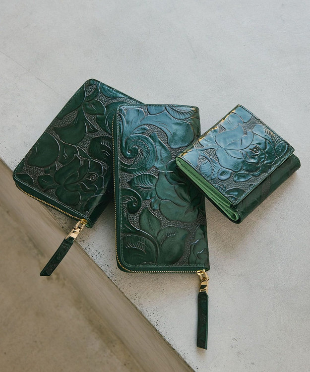 TOPKAPI 【TREASURE TOPKAPI】ローズエンボス ツヤ レザー ラウンドファスナー 長財布 グリーン
