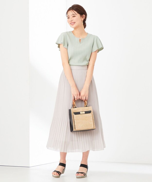 ANY SIS L 【洗える】シフォンプリーツ スカート アイスグレー