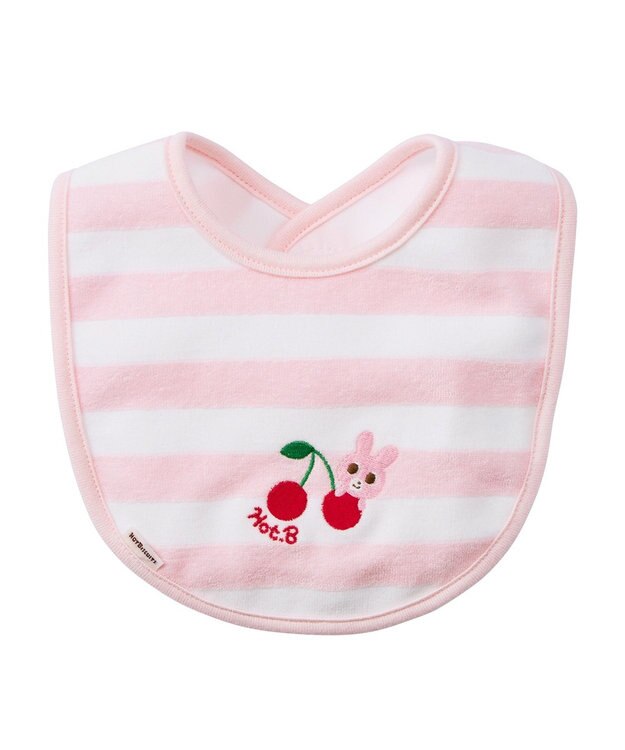 MIKI HOUSE HOT BISCUITS ボーダー柄 はっ水素材 スタイ ピンク