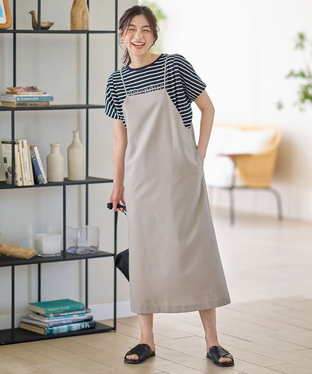 ANY L 【洗濯機可/セットアップ可/UVケア/速乾/イージーケア】サラサラテックリネンキャミソールワンピース グレージュ