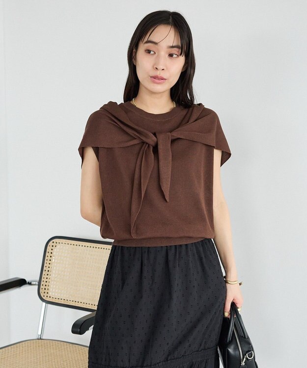 CRAFT STANDARD BOUTIQUE 【2点SET】ストール付きノースリーブニットプルオーバー Brown