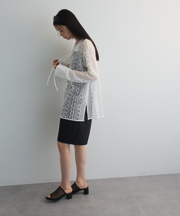 Green Parks ２ＷＡＹリボン付きレースシャツ Off White