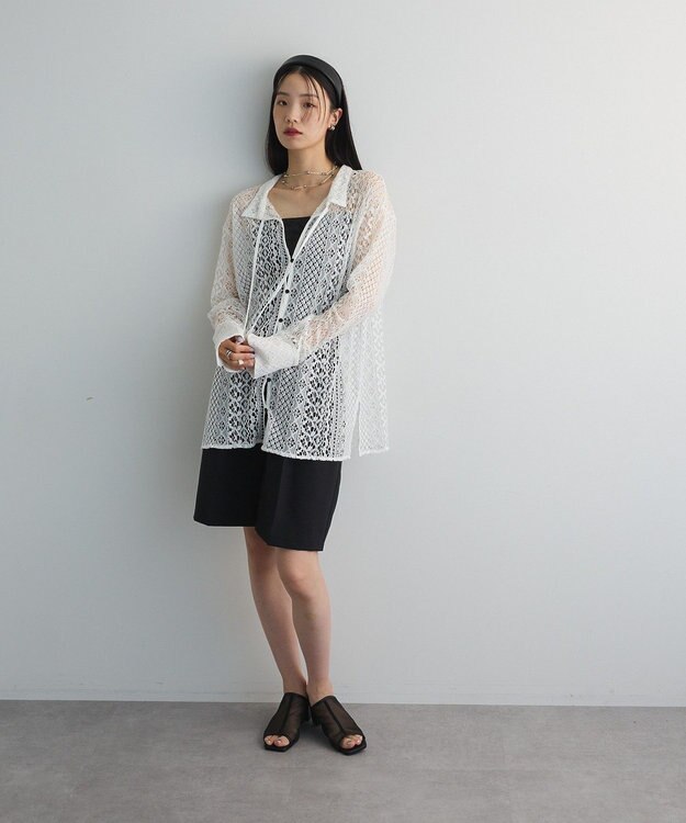 Green Parks ２ＷＡＹリボン付きレースシャツ Off White