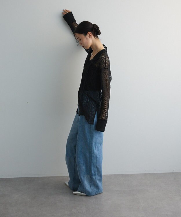 Green Parks ２ＷＡＹリボン付きレースシャツ Black