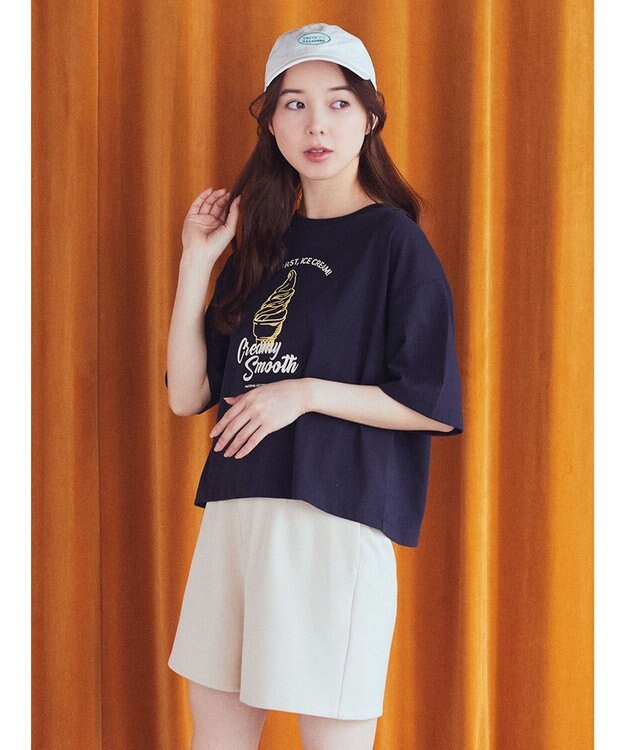 earth music&ecology ＩＣＥ　ＣＲＥＡＭ！　ショートＴ Navy