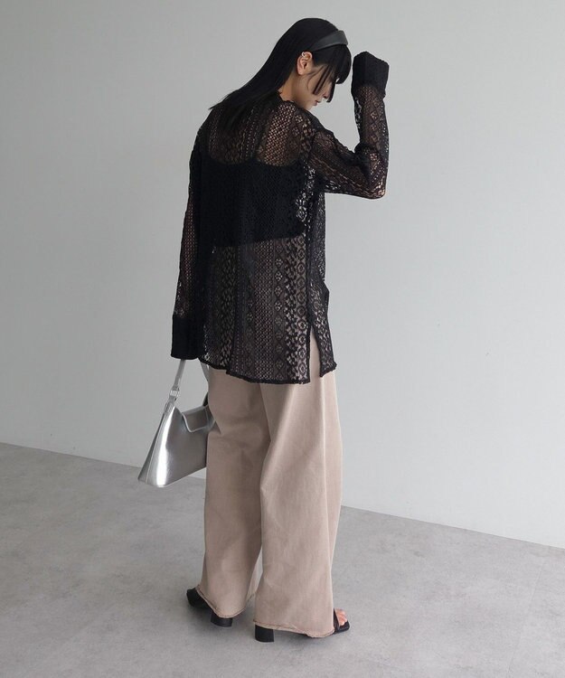 Green Parks ２ＷＡＹリボン付きレースシャツ Black