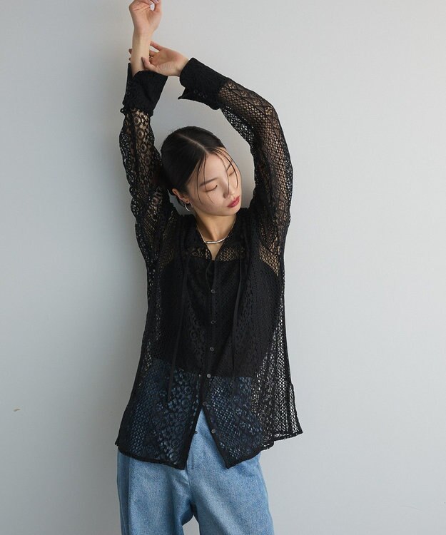 Green Parks ２ＷＡＹリボン付きレースシャツ Black