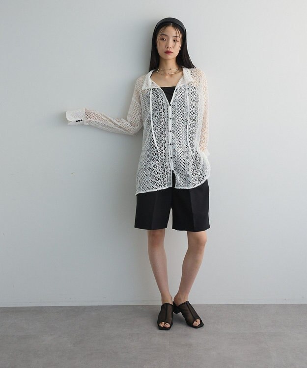 Green Parks ２ＷＡＹリボン付きレースシャツ Off White