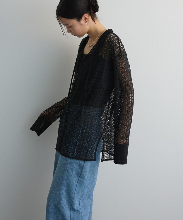 Green Parks ２ＷＡＹリボン付きレースシャツ Black