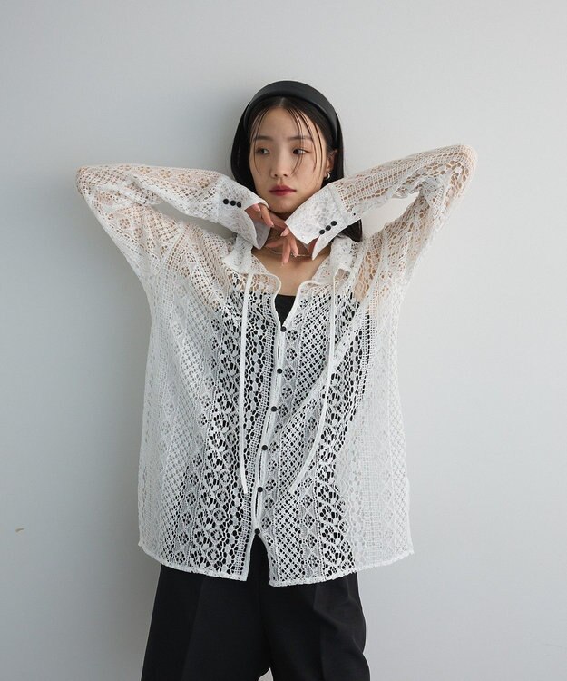 Green Parks ２ＷＡＹリボン付きレースシャツ Off White