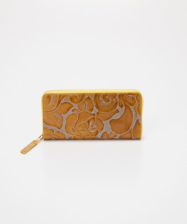 TOPKAPI 【TREASURE TOPKAPI】ローズエンボス ツヤ レザー ラウンドファスナー 長財布 イエロー