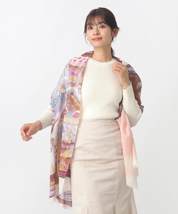 MOONBAT Hanato(ハナト) シルクウールストール クリスマスマーケット／幅60cm ピーチ