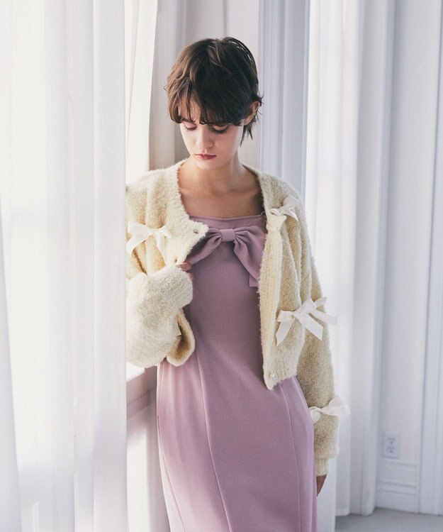 Maison de FLEUR 絆のリボンカーディガン Ivory