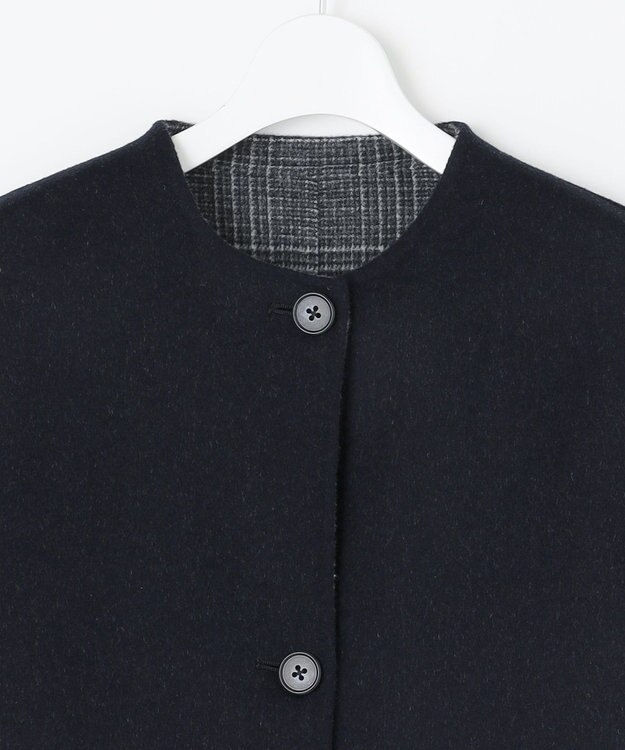 J.PRESS LADIES L 【リバーシブル】ウールナイロン リバー チェック ショート コート ネイビー系