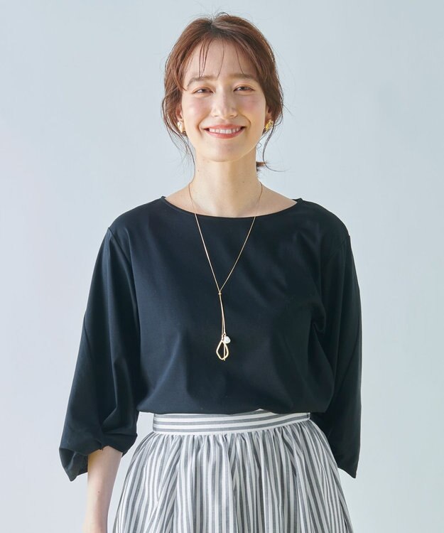 ANY 【接触冷感】シルケットスムース ツイストスリーブトップス ブラック