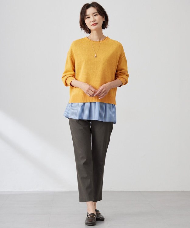 J.PRESS LADIES 【セットアップ対応・洗える】セルロースリネンストレッチ テーパード パンツ スレート系