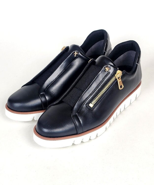 Dominic3 センターゴムサイドジップ レザースニーカー ブラック