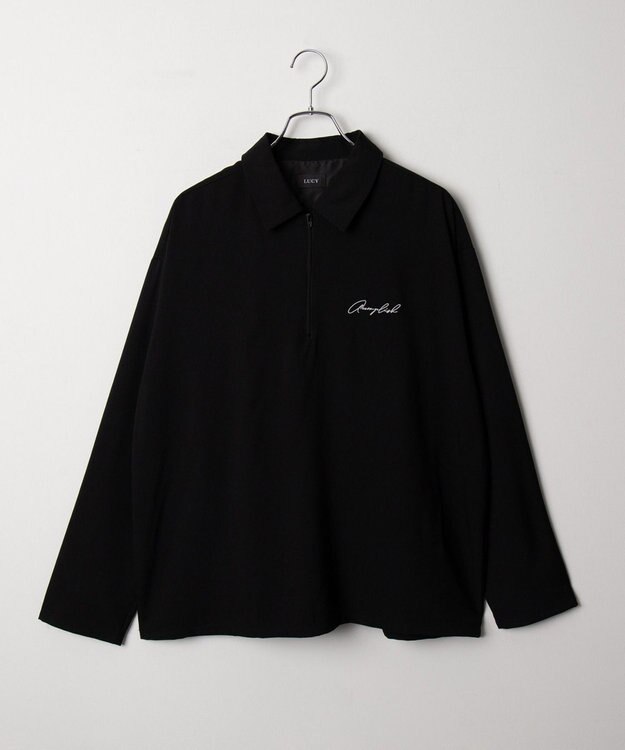 WEGO 【軽量/シワにならない】ドライポリハーフZIPシャツ（LS） ブラック