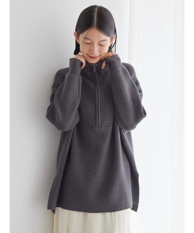 AMERICAN HOLIC バイパチハーフＺＩＰ片畦ニットプルオーバー　 Dark Gray Mixture