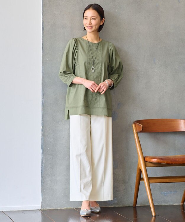 自由区 L 【接触冷感・UVカット・吸水速乾・洗える】シェルタリングドライオックスワイド パンツ アイボリー系