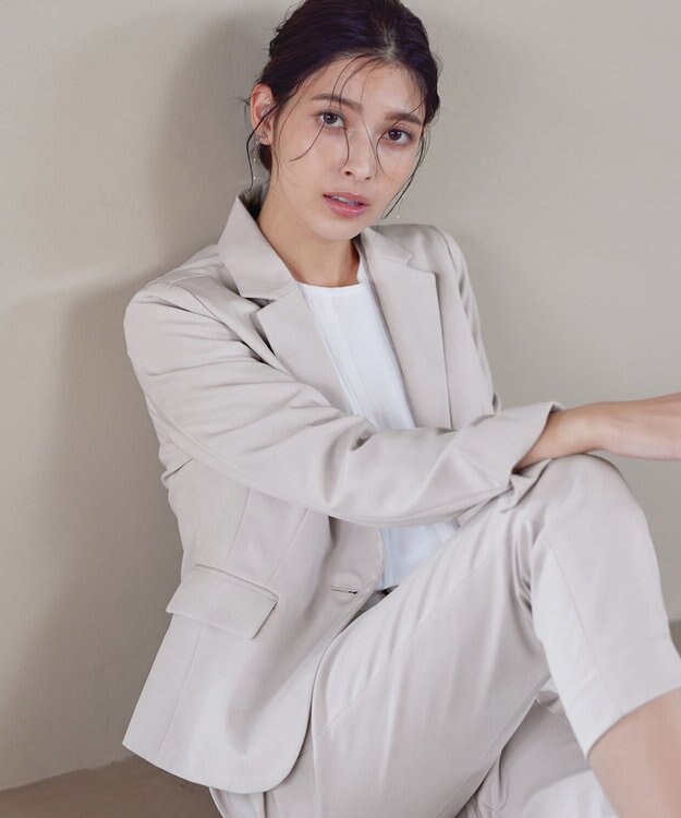 Tiaclasse L 【ダブルクロス・洗える】テーラードジャケット グレージュ