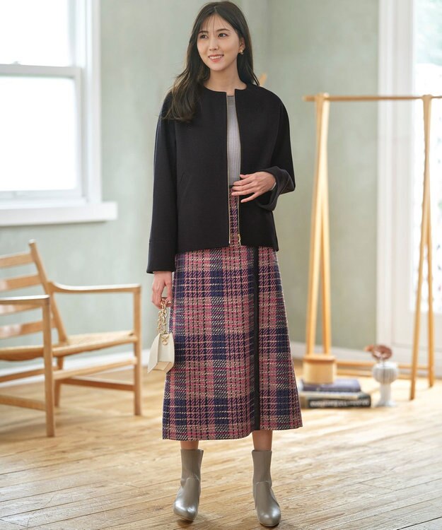 ANY SIS 【25周年記念】ビットポイントツイーディ スカート ピンク系チェック