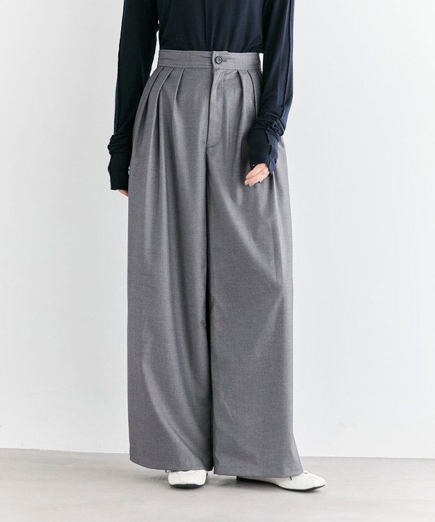 #Newans 【洗濯機可/しわになりにくい】ベリーワイドパンツ チャコール