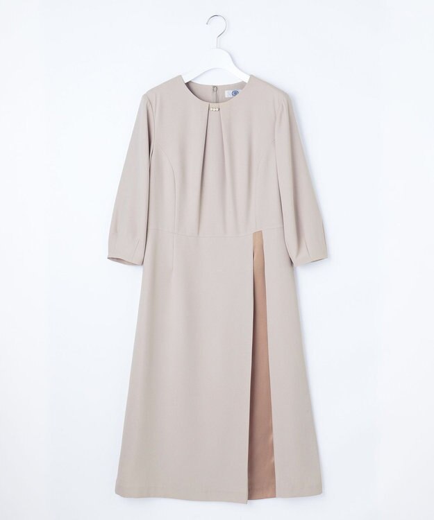 J.PRESS LADIES S 【洗える】ストレッチバックサテンジョーゼット Aライン ワンピース グレージュ系