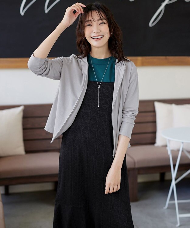 Tiaclasse 【洗える】ストレッチレースキャミワンピース ブラック