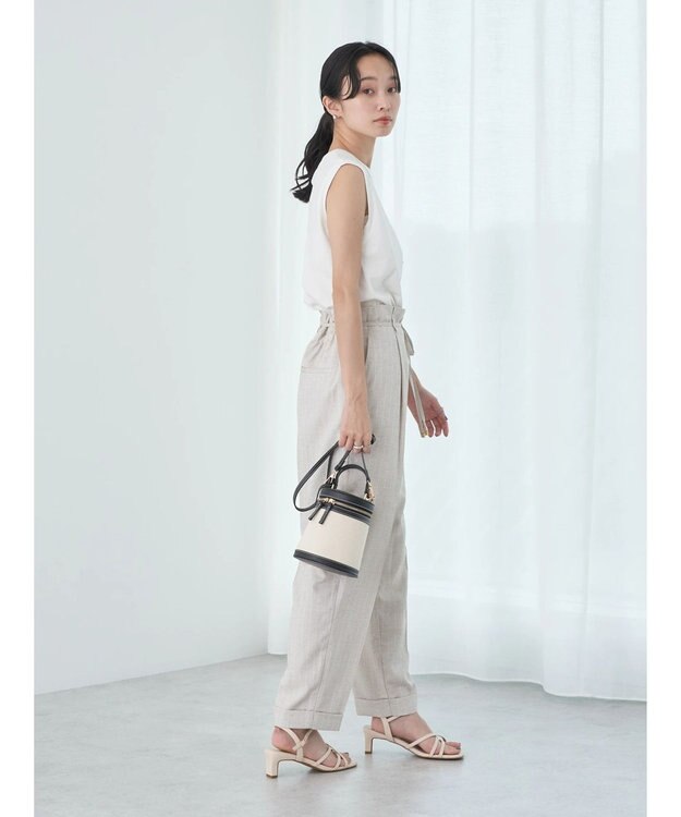 earth music&ecology リネンライクテーパードパンツ（ストライプ） Stripe Beige