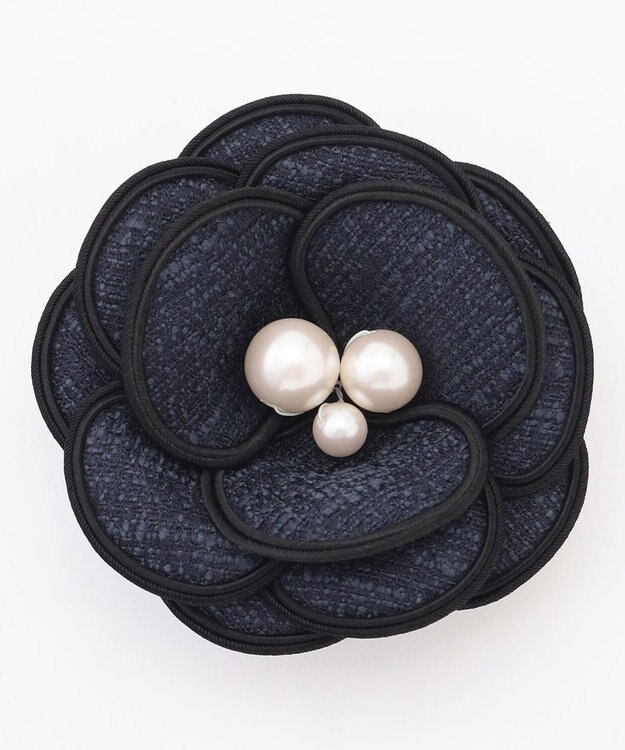 組曲 トリミングツイードコサージュ ネイビー系