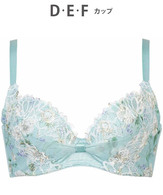 WACOAL 【リボンブラ 脇すっきり】 ブラジャー 脇高設計 着やせシルエット 谷間をメイクしてキープ Gカップまで対応 大きいサイズ レディース BRB433 /ワコール ターコイズ