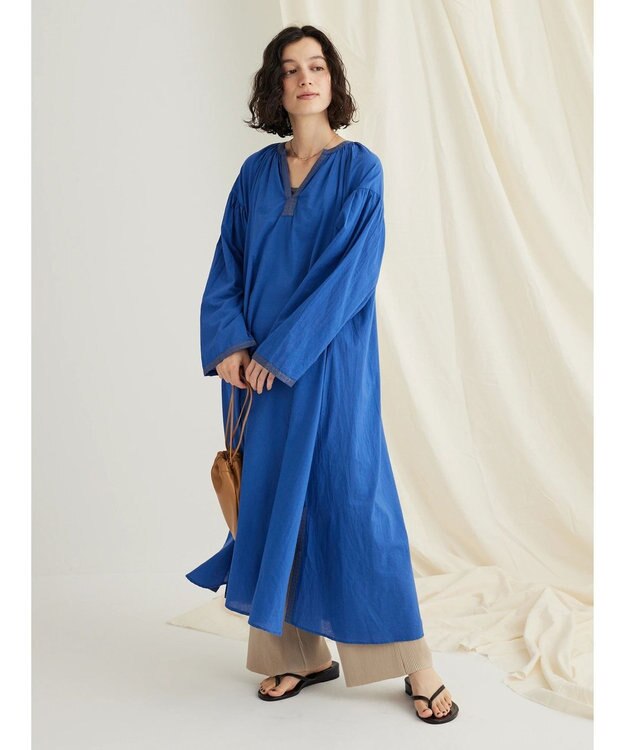 CRAFT STANDARD BOUTIQUE ★インドコットン　ボタニカル刺繍ワンピース Blue