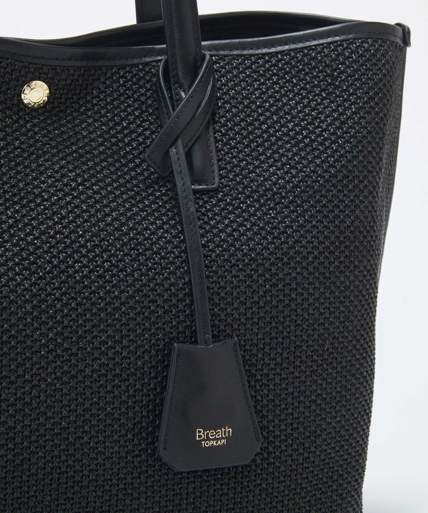 TOPKAPI 【Breath TOPKAPI】レザーコンビ 雑材風 シンプル トートバッグ チャーム付き　A4 / 軽量 ブラック