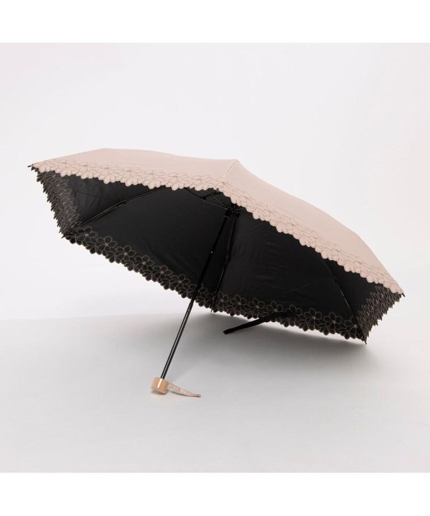 UNBILLION カシュネ cachenez / 【晴雨兼用】【日傘】UV カット率99％以上 PU軽量フラワー刺繍ミニ折りたたみ傘 ピンク