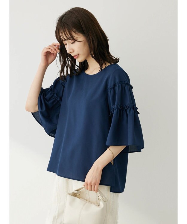 Green Parks ティアード袖ブラウス Navy