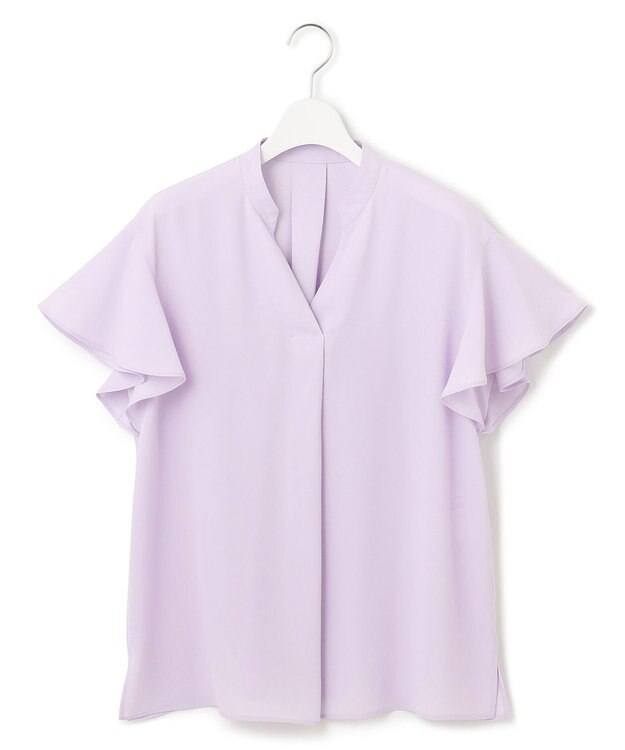 23区 【洗える】バックサテンアムンゼン 袖フリル キーネック ブラウス ライラック系