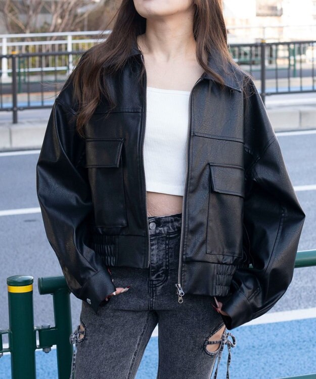 WEGO PUショートジャケット ブラック